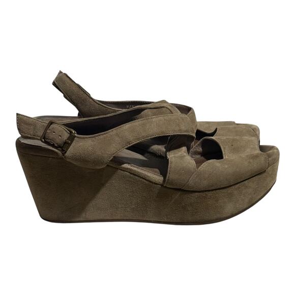 Chocolat Blu Shoes - Chocolat Blu Taupe Suede Platform Wedge Sandals Women's Size 7 Slingback Clog